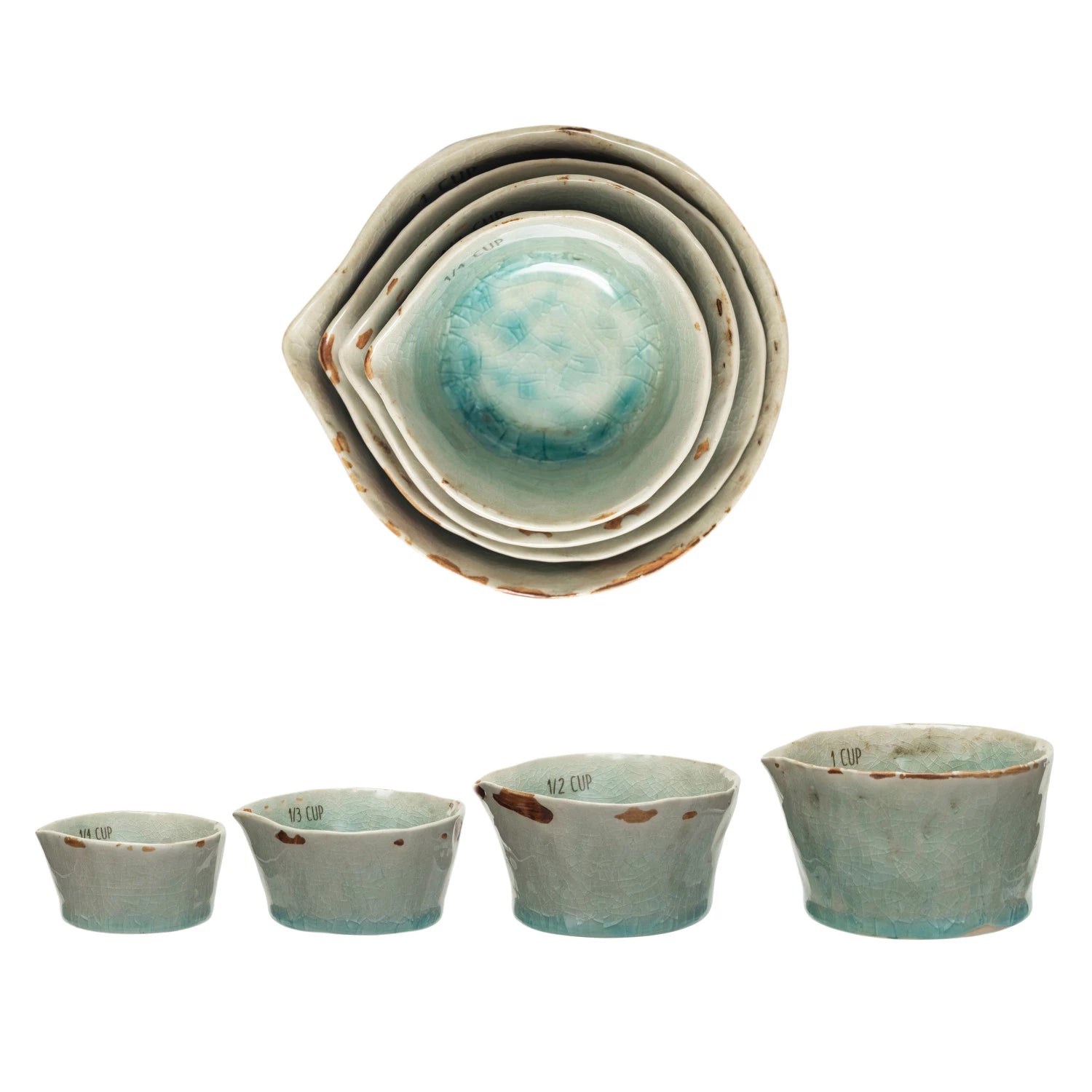 1, 1/2, 1/3, &amp; 1/4 Cup Stoneware Measuring Cups, Set of 4