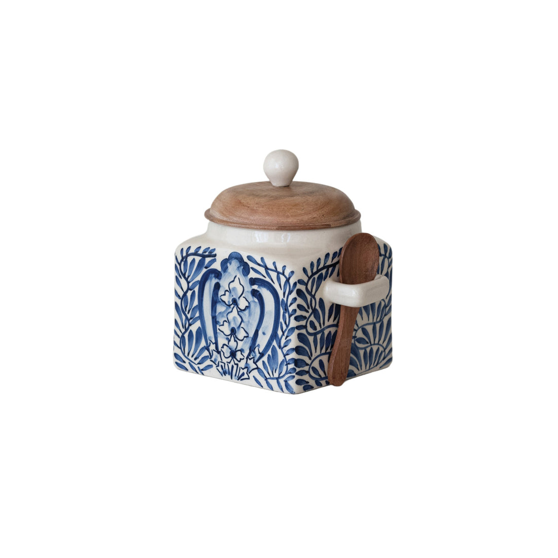 Hand-Painted Stoneware Canister with Lid &amp; Spoon, Set of 2