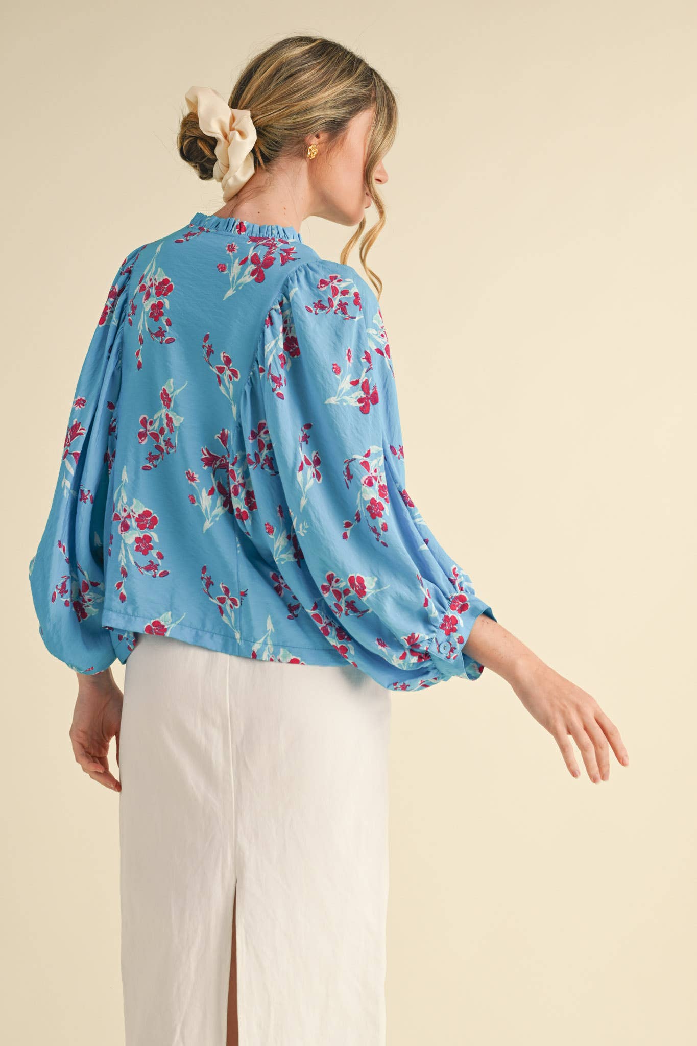Floral Print Dolman Sleeve Blouse