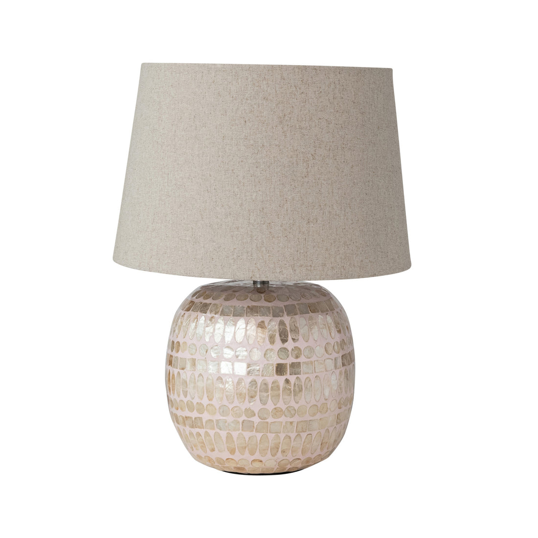 Capiz Table Lamp with Linen Shade &amp; Inline Switch, Pink &amp; Natural