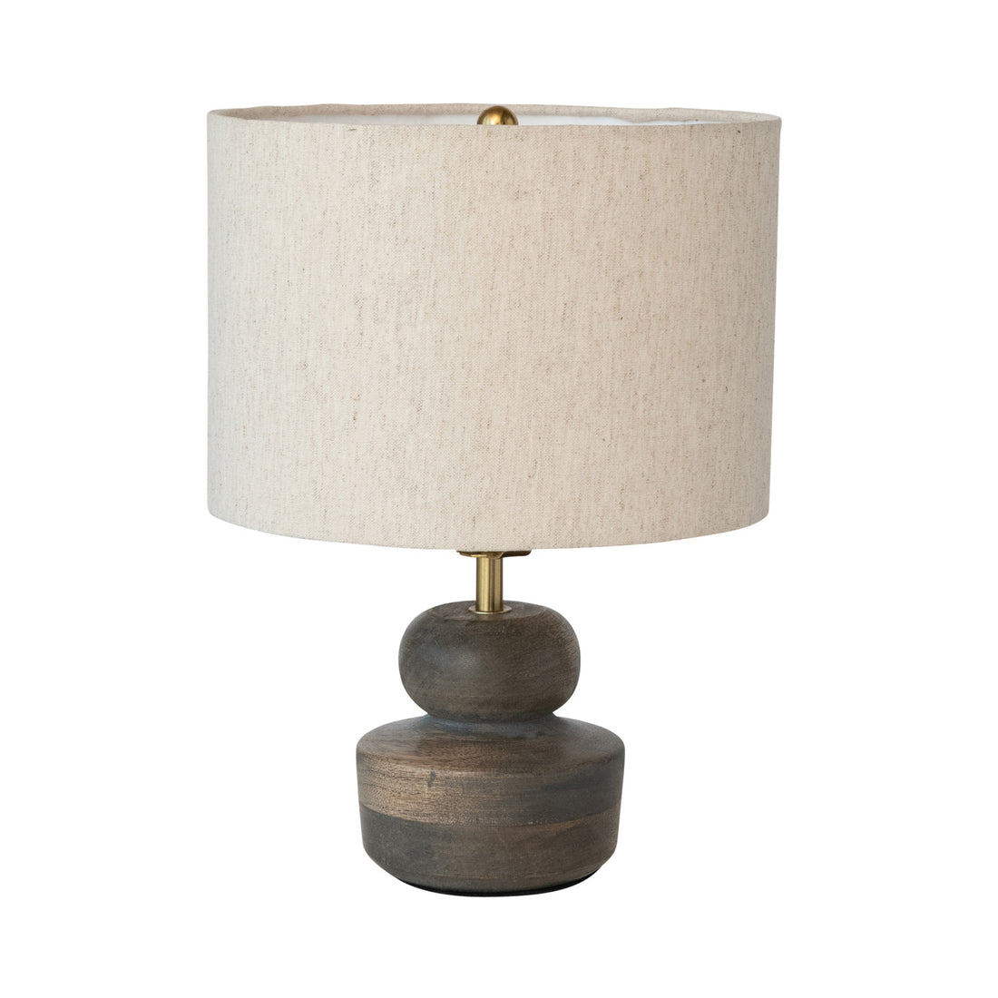 Mango Wood Table Lamp with Cotton Shade, Brass Finish &amp; Grey Washed