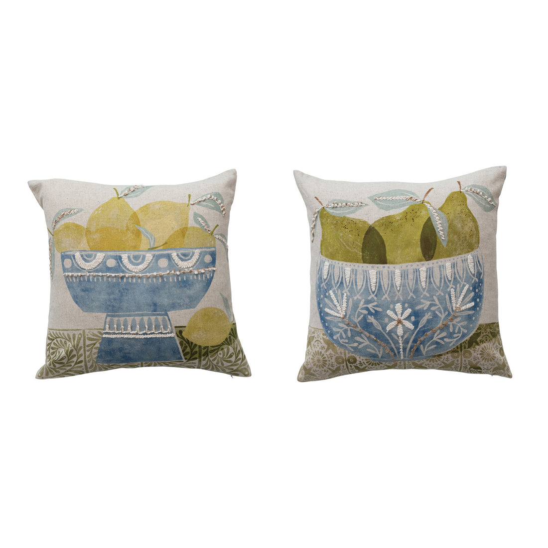 18&quot; Square Cotton &amp; Linen Printed Pillow, 2 Styles ©