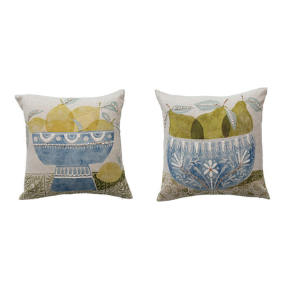 18&quot; Square Cotton &amp; Linen Printed Pillow, 2 Styles ©