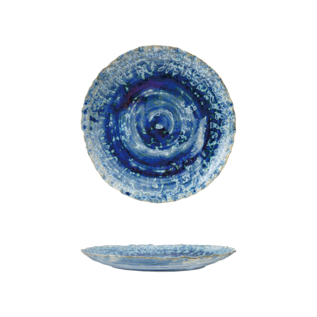 Organic Shaped Plate, Reactive Crackle Glaze, Blue (Each Will Vary)