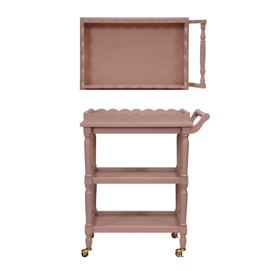 Wood 3-Tier Bar Cart on Casters with Removable Tray, Set of 2, KD