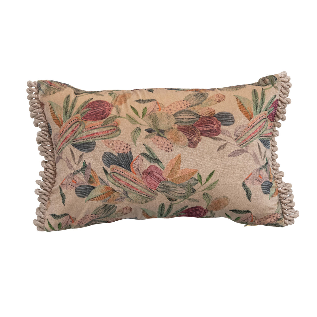 Fabric Velvet Printed Lumbar Pillow with Bullion Fringe