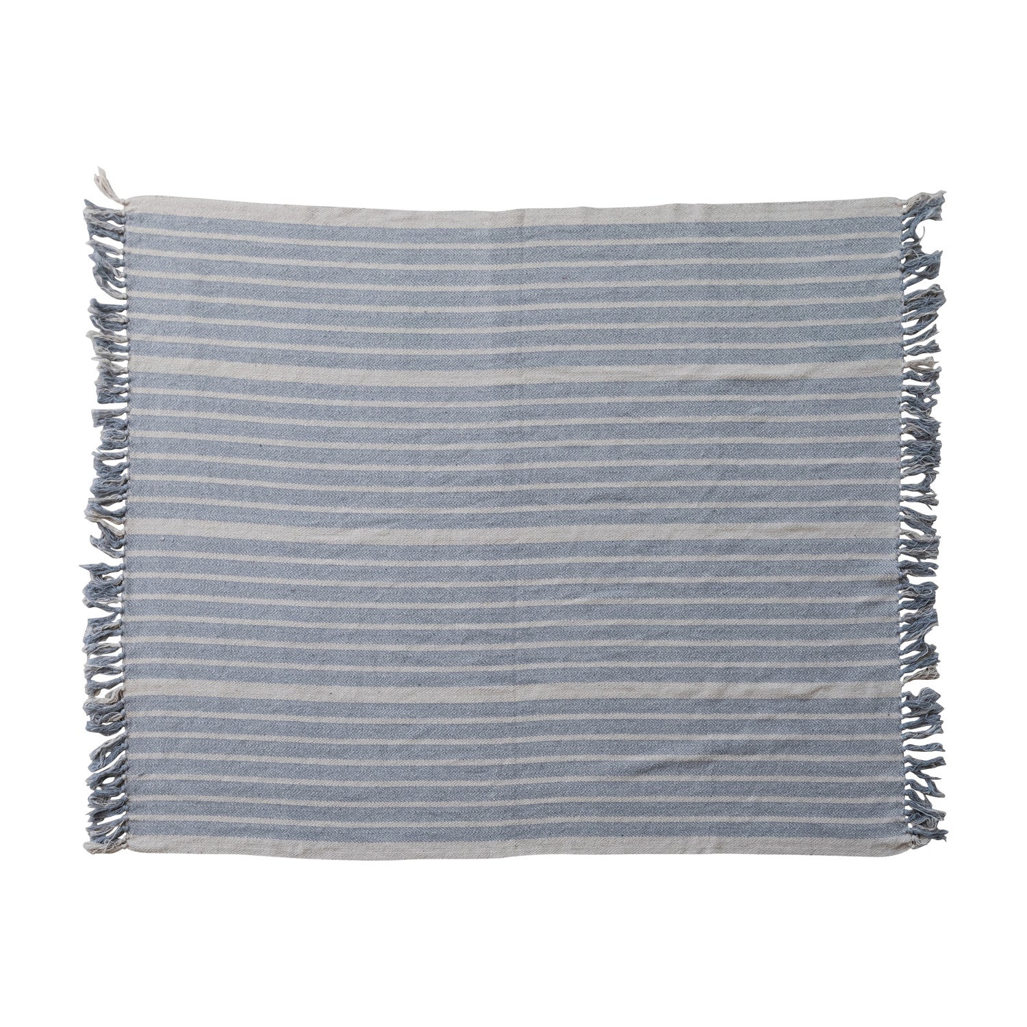 Woven Recycled Cotton Blend Throw with Stripes &amp; Fringe