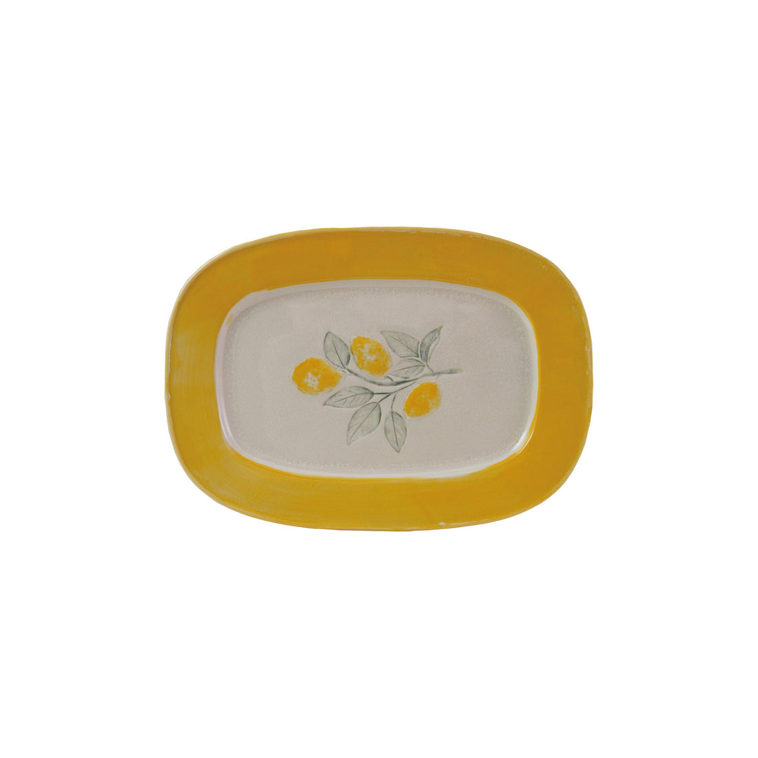 Stoneware Plate with Lemons, Reactive Crackle Glaze (Each Varies)