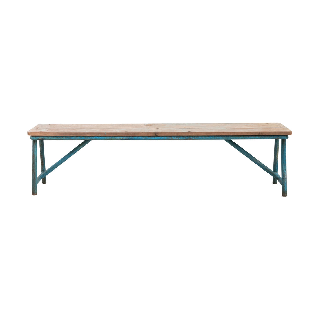 Reclaimed Wood &amp; Metal Bench, Natural &amp; Distressed Blue (Each One Will Vary)