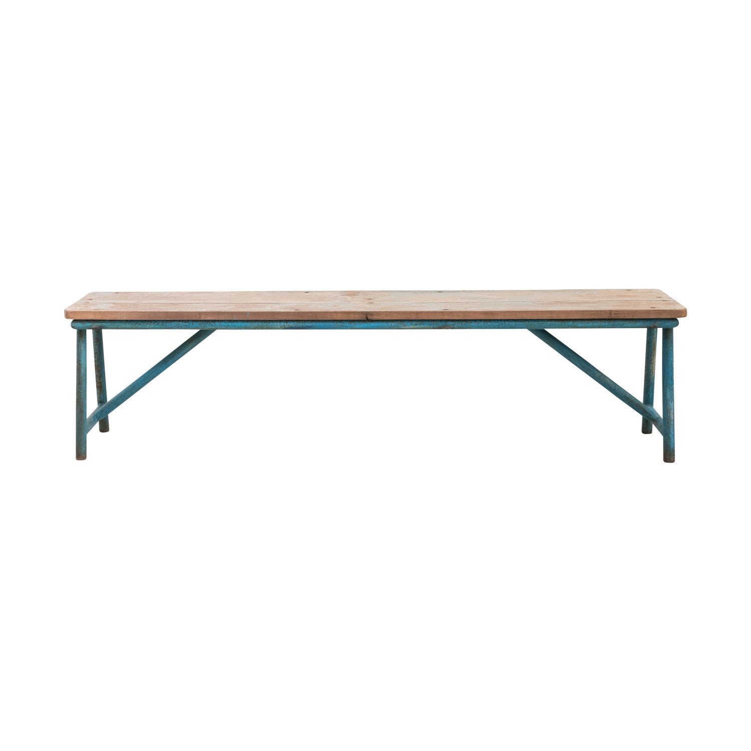 Reclaimed Wood &amp; Metal Bench, Natural &amp; Distressed Blue (Each One Will Vary)