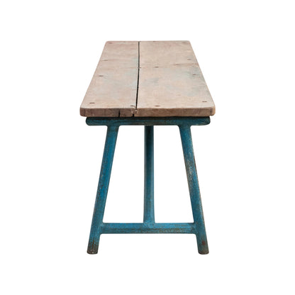Reclaimed Wood &amp; Metal Bench, Natural &amp; Distressed Blue