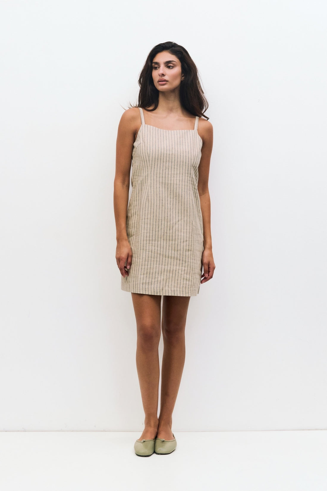 Oatmeal and Navy Striped Mini Dress