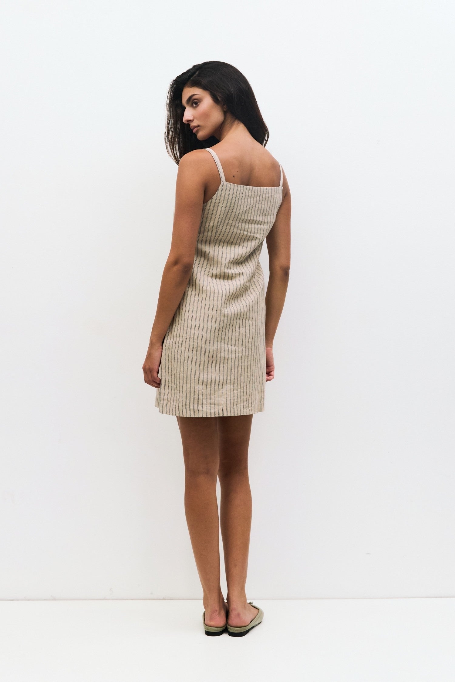 Oatmeal and Navy Striped Mini Dress