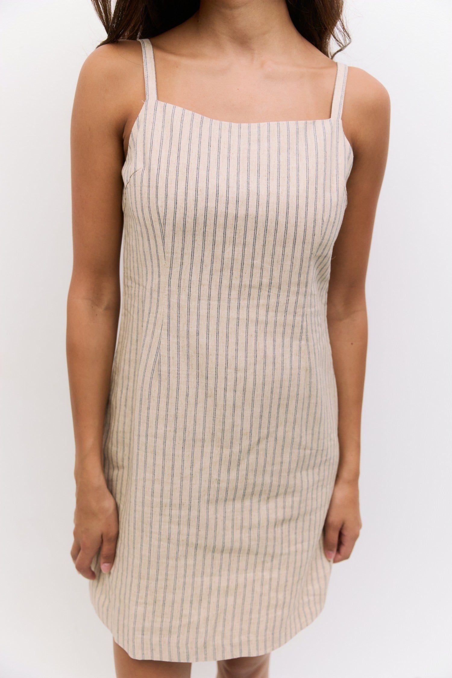 Oatmeal and Navy Striped Mini Dress
