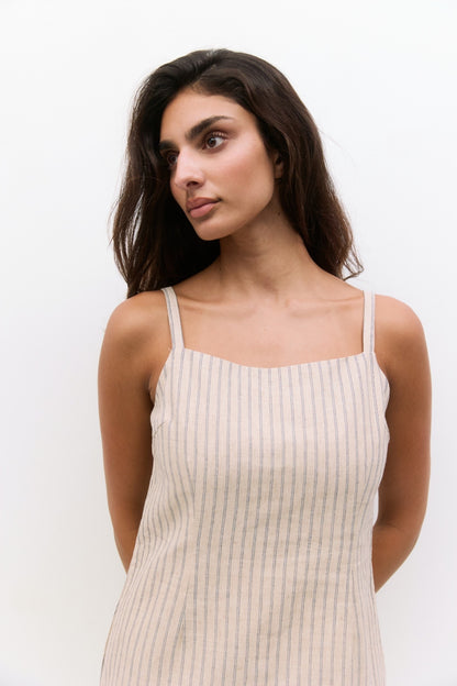 Oatmeal and Navy Striped Mini Dress