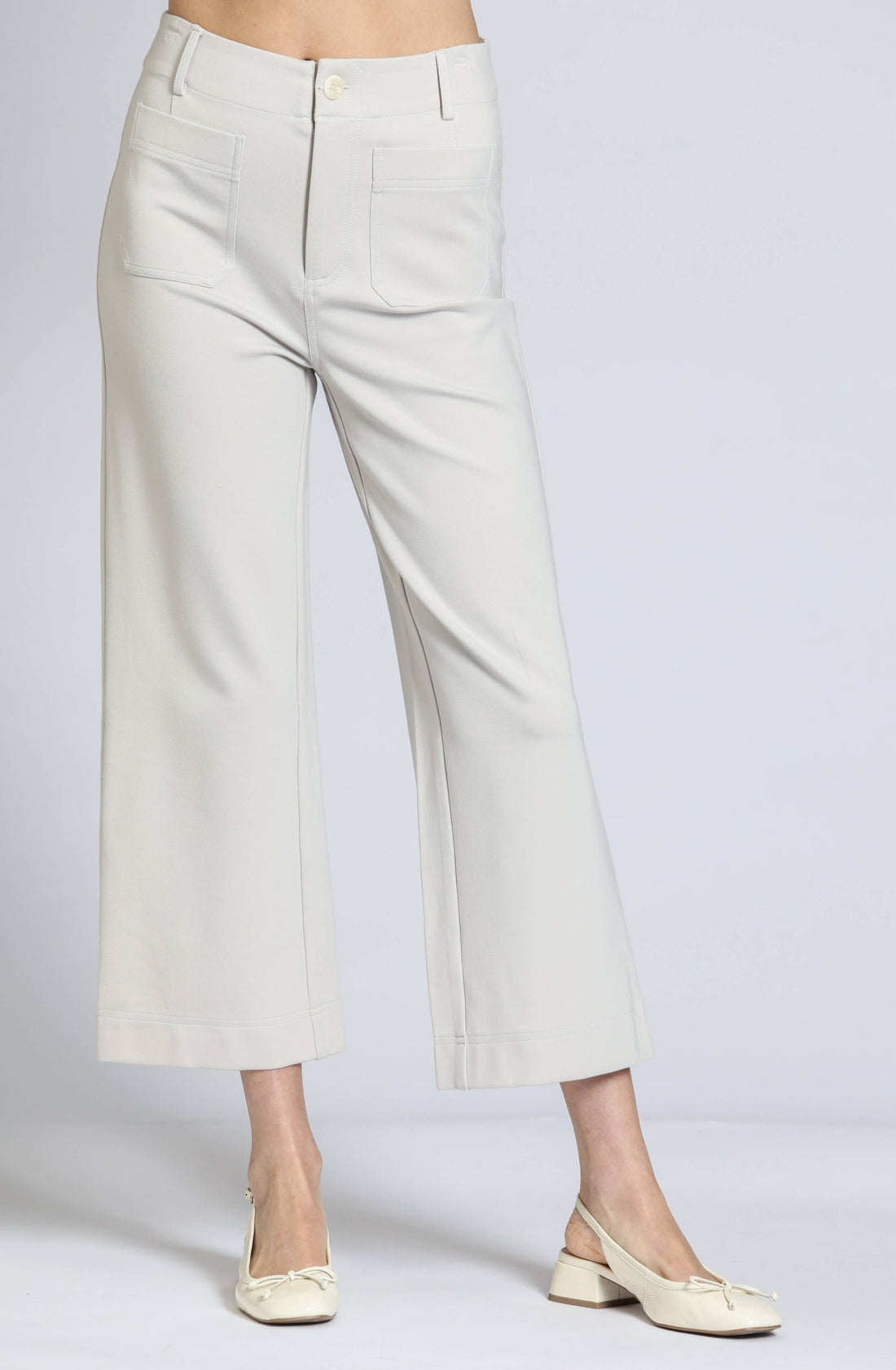 Ponte Cropped Wide Leg Pant With Patch Pocket