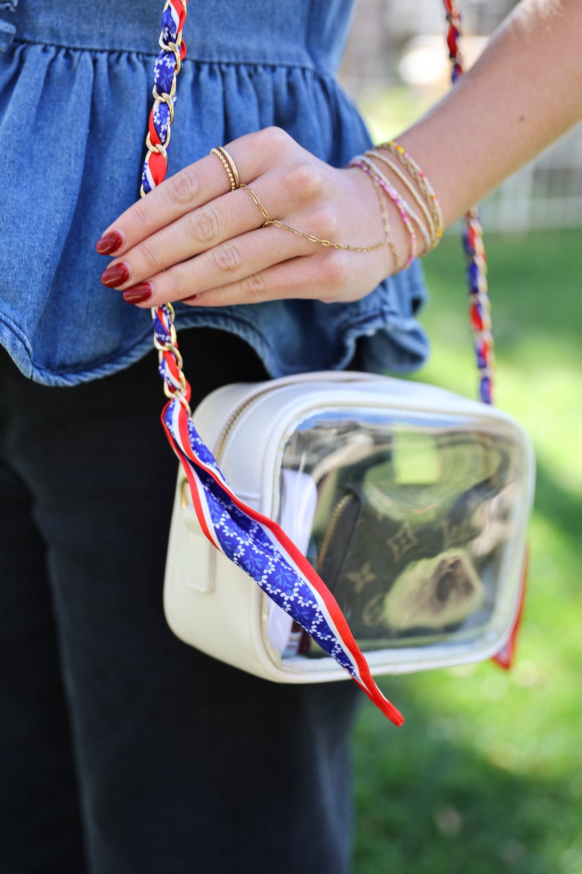 Woven Scarf Chain Purse/Phone Strap - Red &amp; Blue
