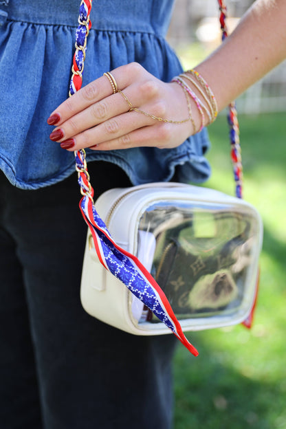 Woven Scarf Chain Purse/Phone Strap - Red &amp; Blue