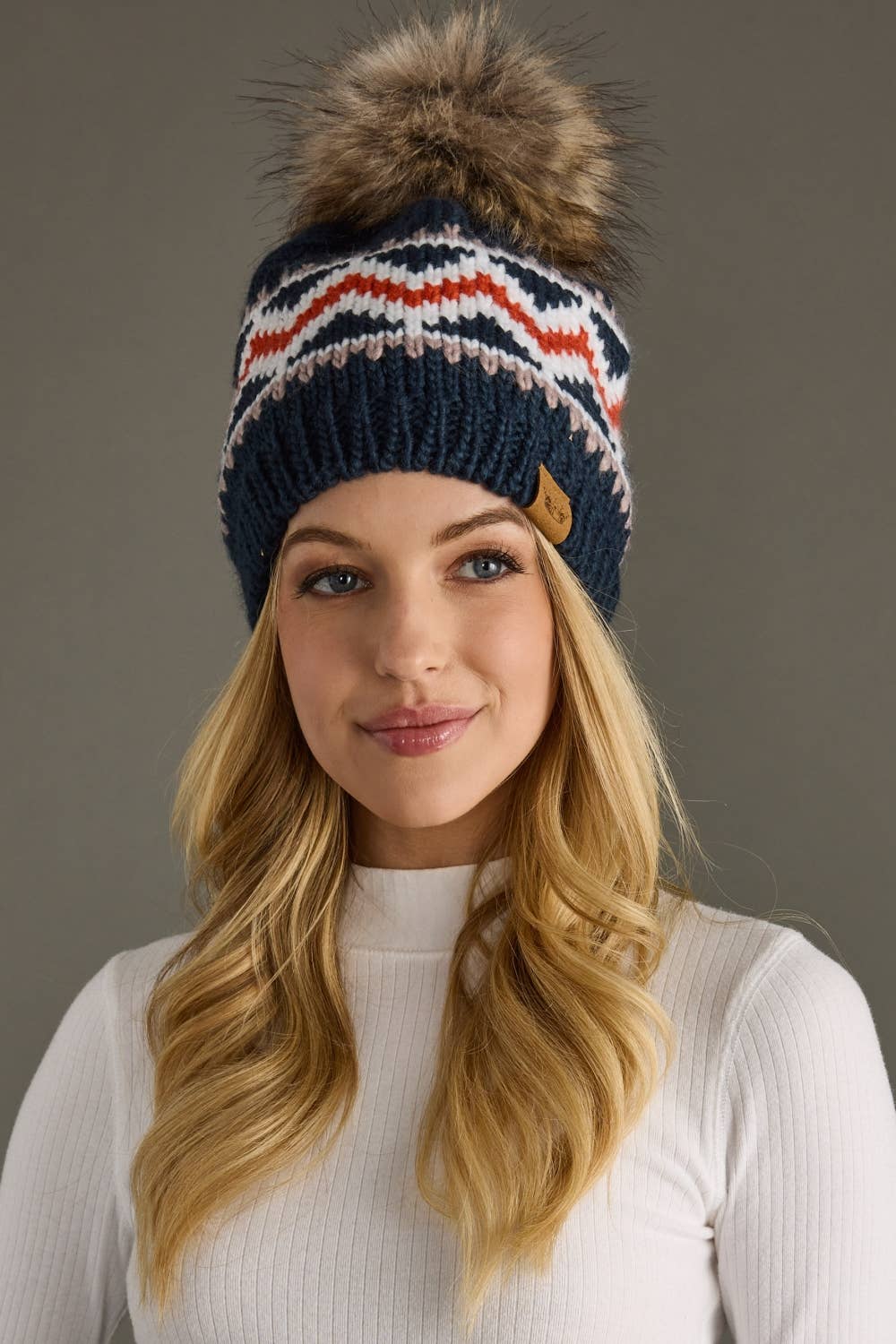 Alpine Patterned Pom Beanie