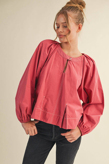 Contrast Stitch Pleated Blouse