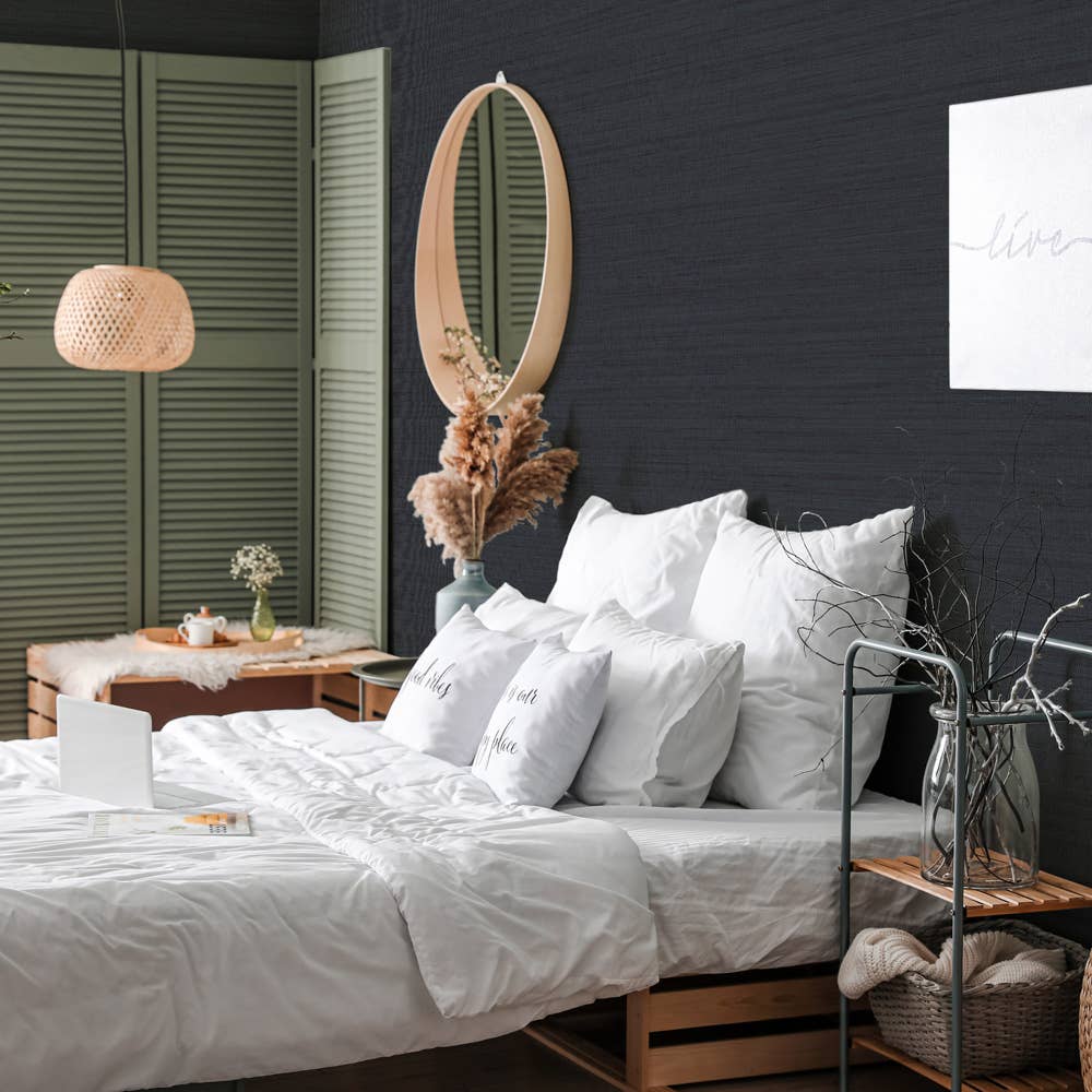 Horizontal Grasscloth Navy P&amp;S Wallpaper, 28 sq. ft.
