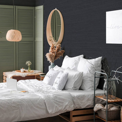 Horizontal Grasscloth Navy P&amp;S Wallpaper, 28 sq. ft.