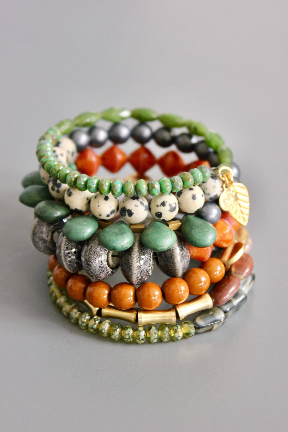 Green, Caramel, Jasper, and Gray Wrap Bracelet