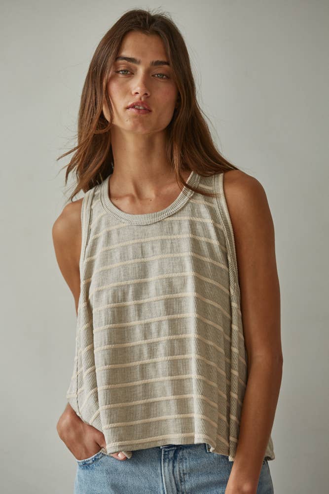 Knit Striped Round Neck Sleeveless Tank Top