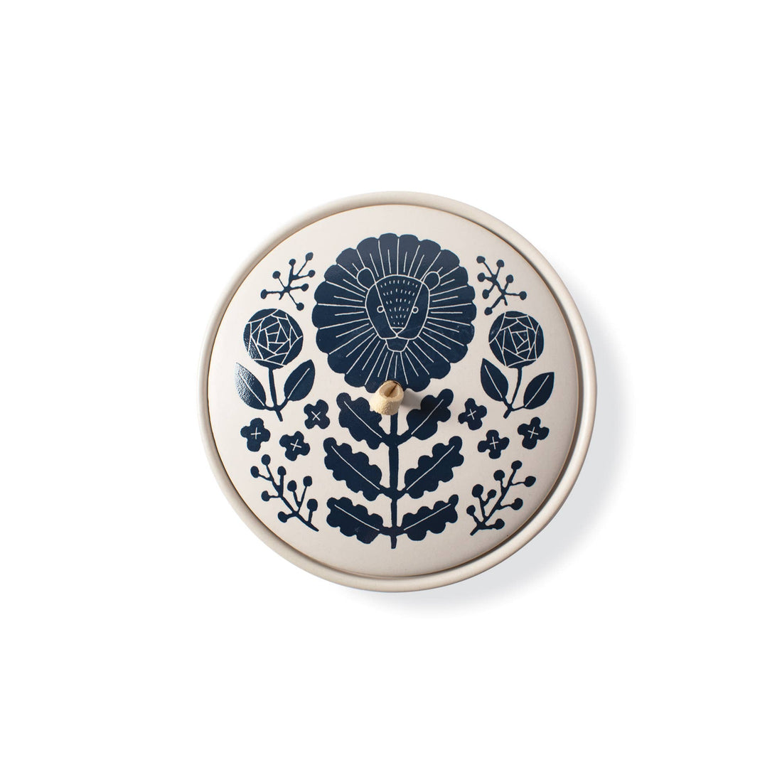 Stoneware Large Round Trinket Box - Indigo Leo