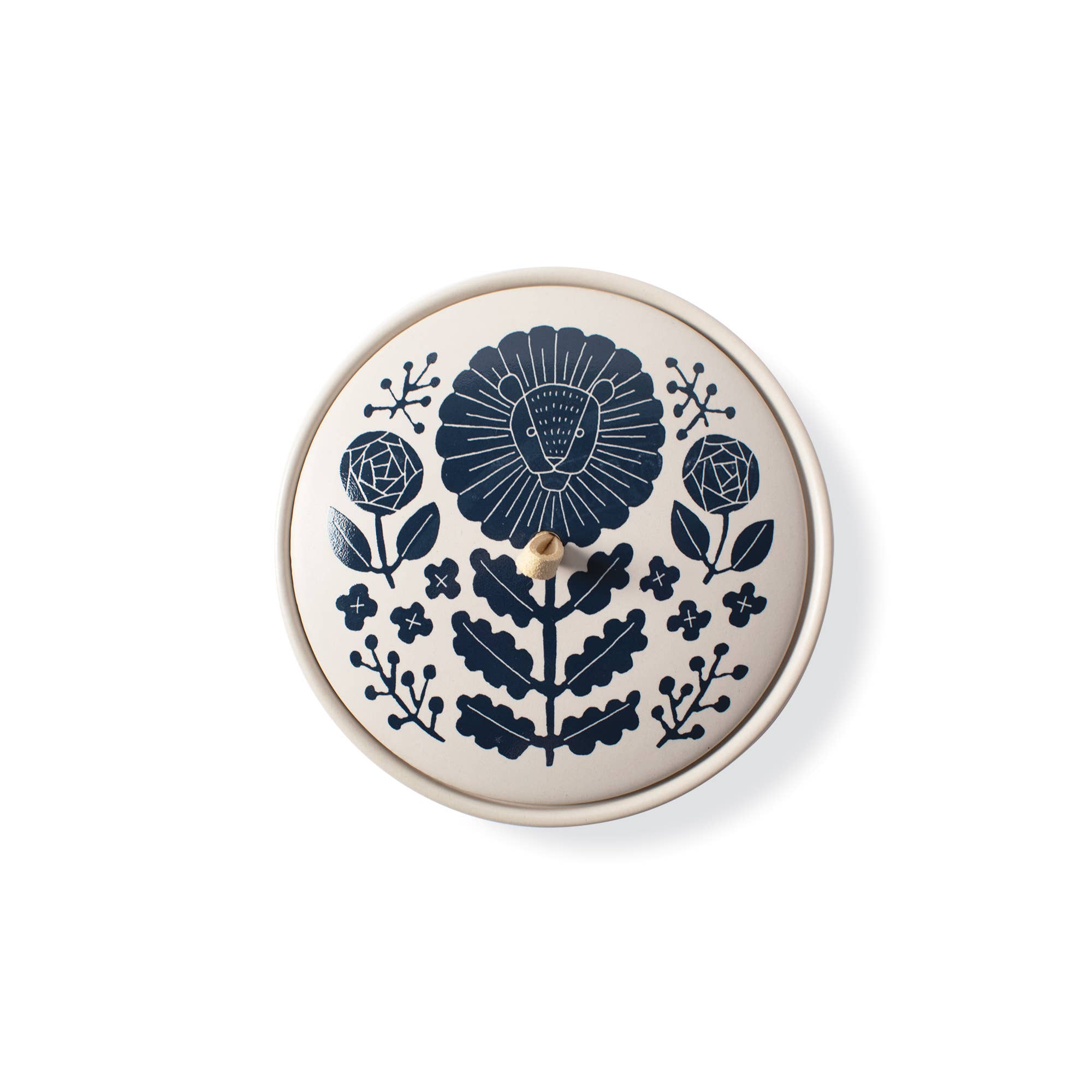Stoneware Large Round Trinket Box - Indigo Leo