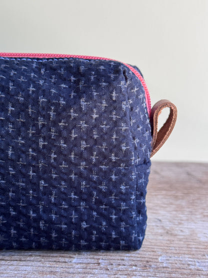 Indigo Cross-Stitch Kantha Mini Pouch