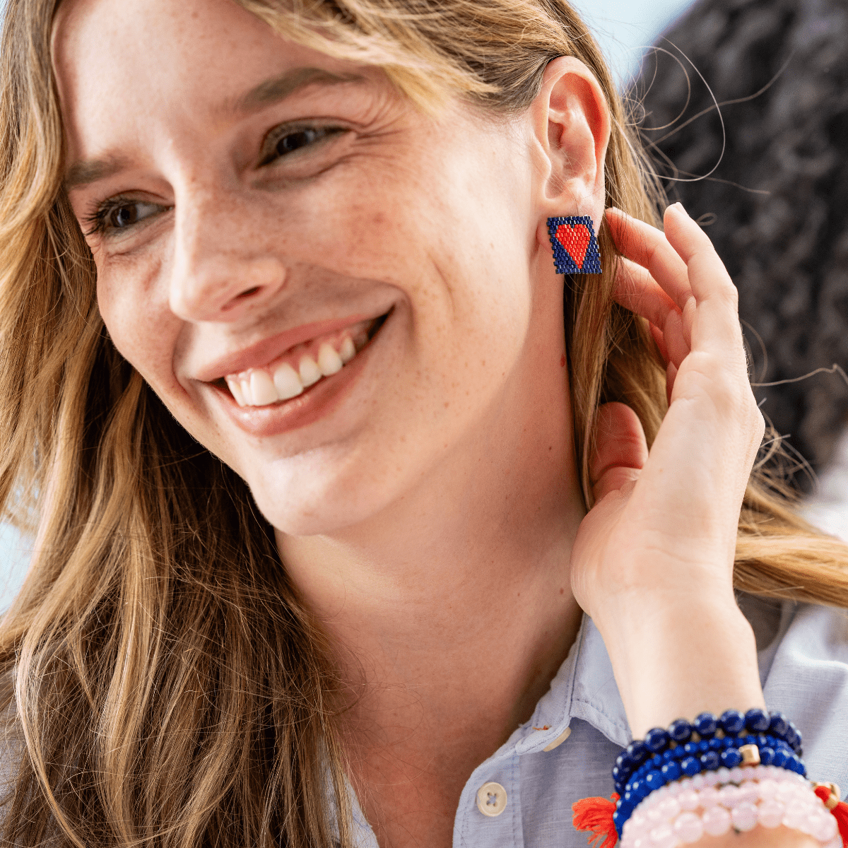 Kallie Heart Rectangle Post Beaded Earrings