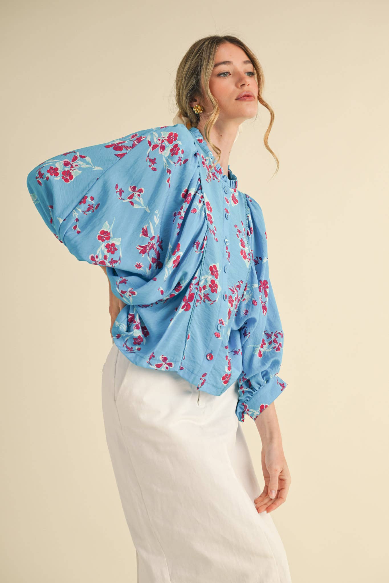 Floral Print Dolman Sleeve Blouse