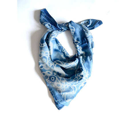 Light Blue Square Blocked Shibori Bandana, Head Scarf | Neel