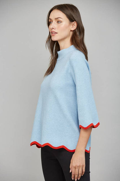 Scallop Edge Mock Neck