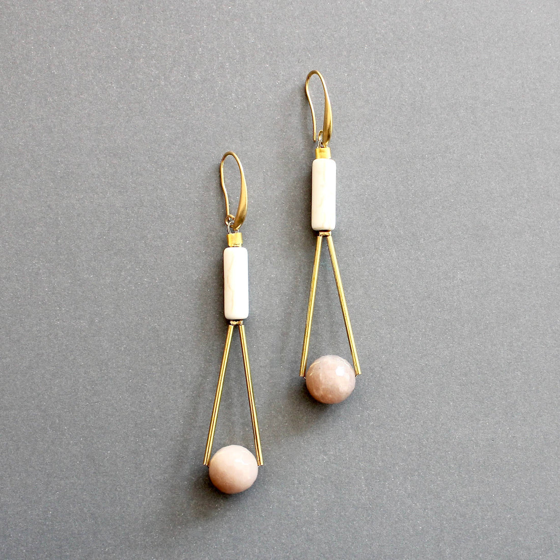 Peach Moonstone Geometric Dangle Earrings