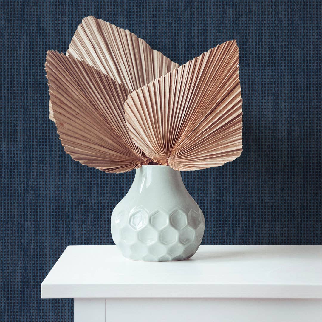 Textured Rattan Navy Peel and Stick Wallpaper