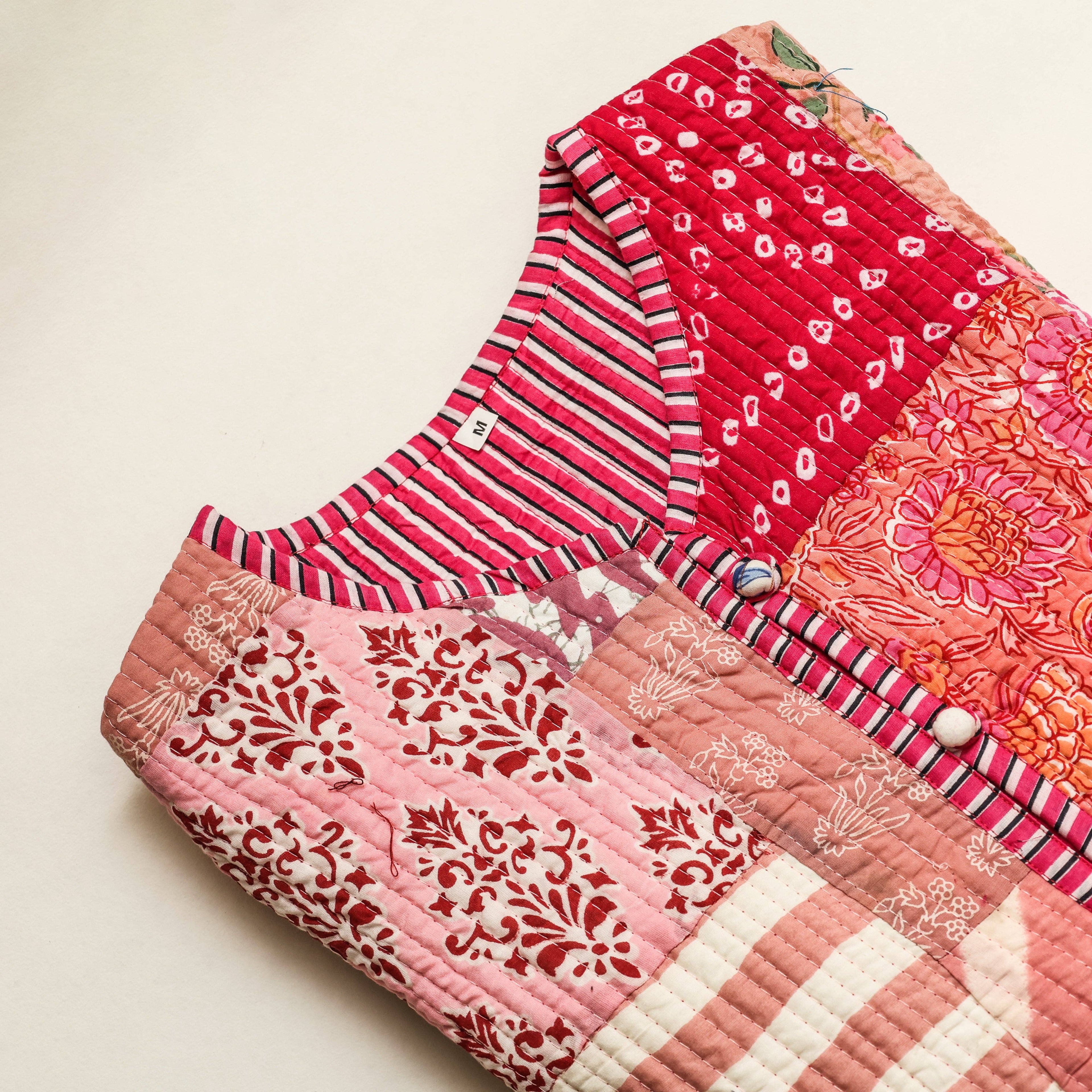 Handcrafted Reversible Quilted Jacket | Charming Pink Patchwork for Effortless Style