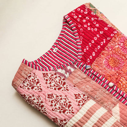 Handcrafted Reversible Quilted Jacket | Charming Pink Patchwork for Effortless Style