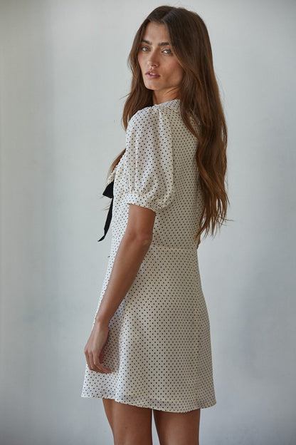 Woven Polyester Chiffon Swiss Dot Print Mini Dress