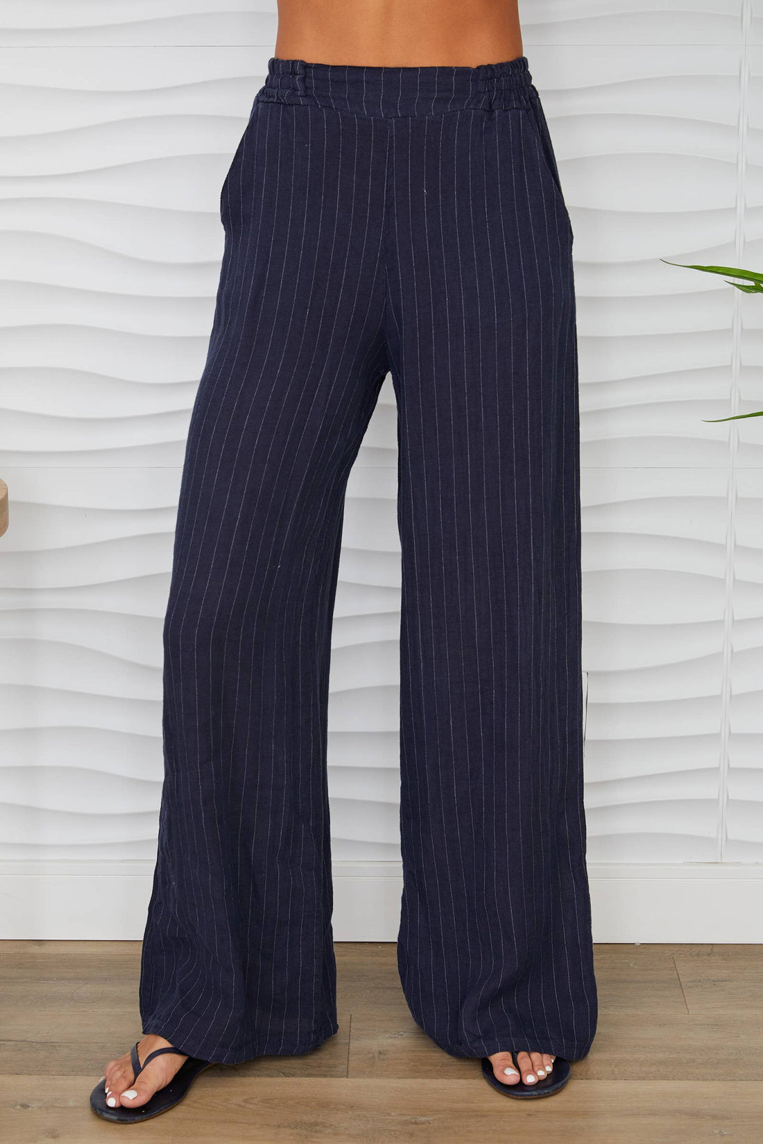 Linen Pinstripe Flat Front Pants