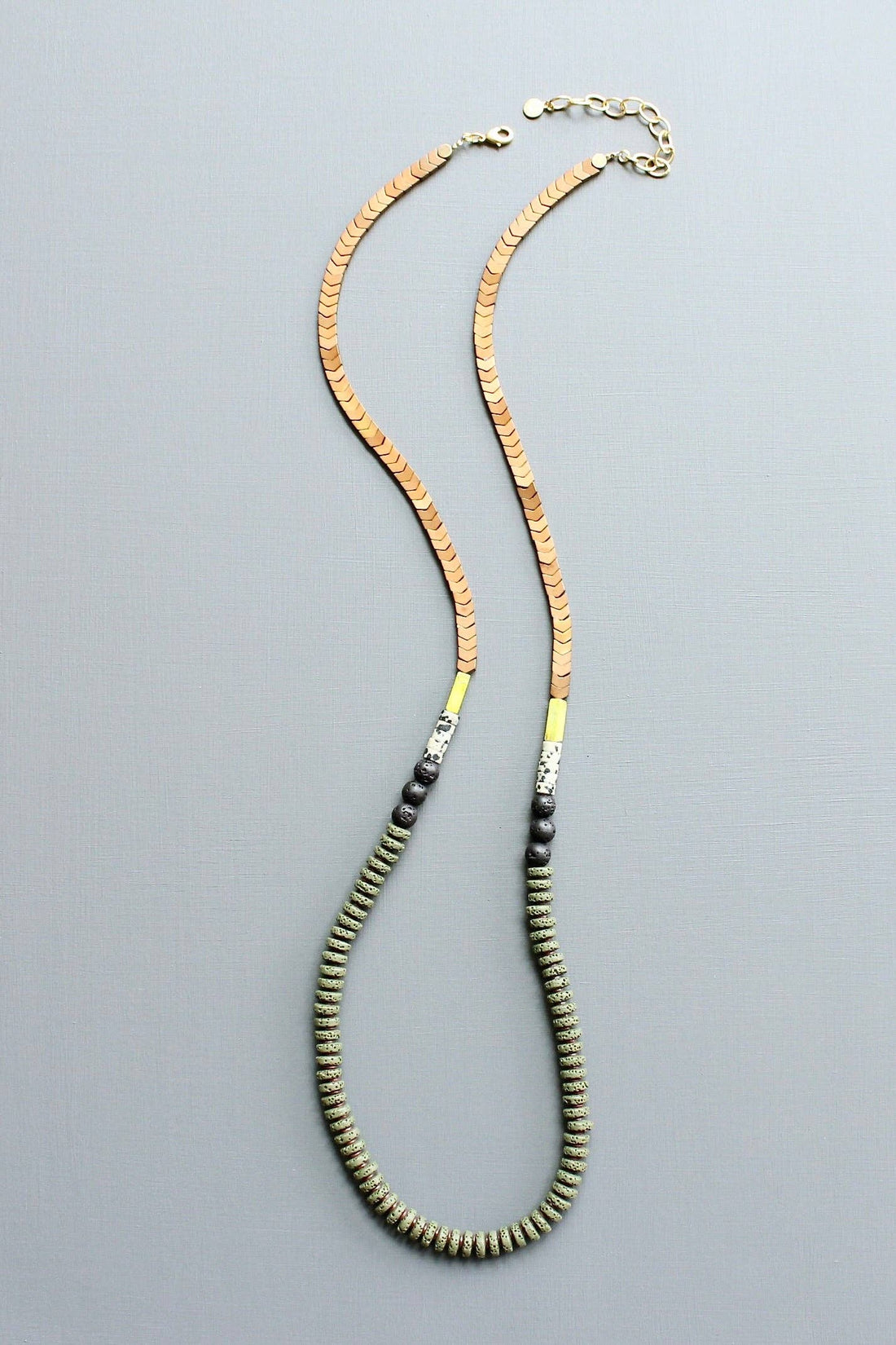 LEX132 Moss lava bead long necklace