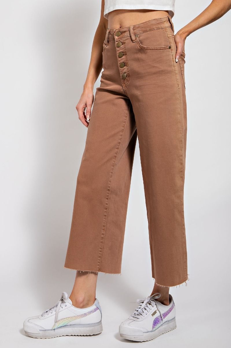 Button-Front High-Rise Twill Pant