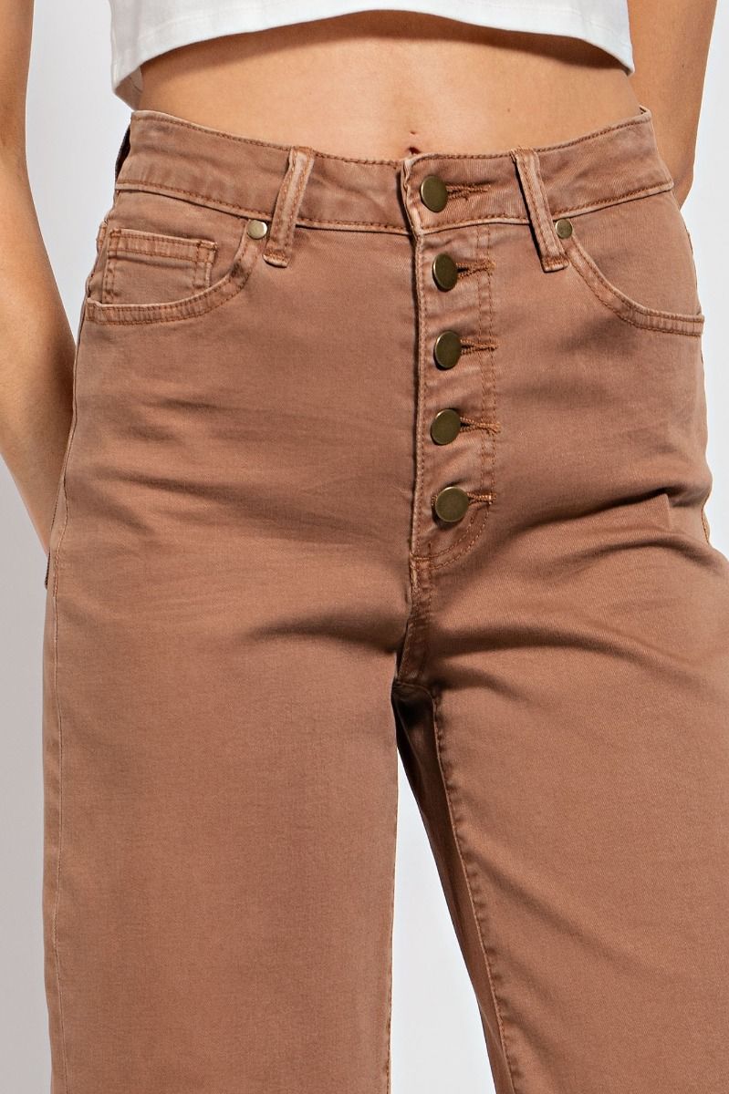 Button-Front High-Rise Twill Pant