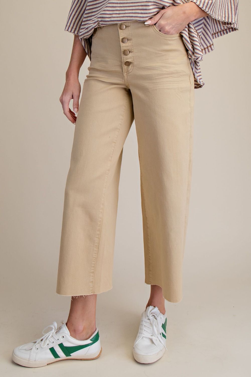 Button-Front High-Rise Twill Pant