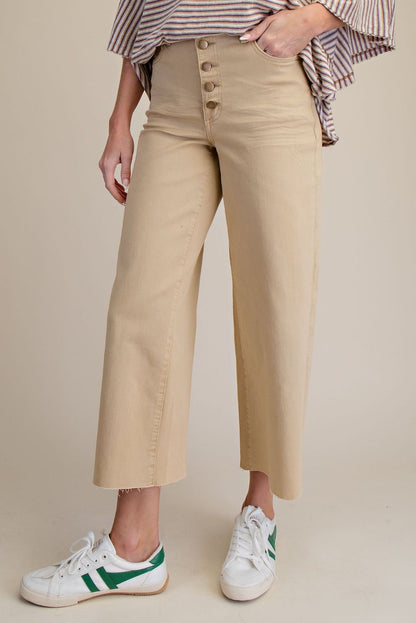 Button-Front High-Rise Twill Pant