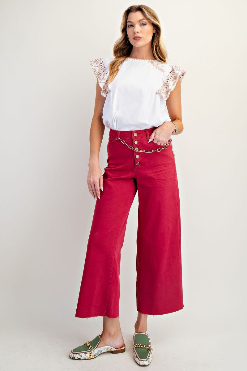 Button-Front High-Rise Twill Pant