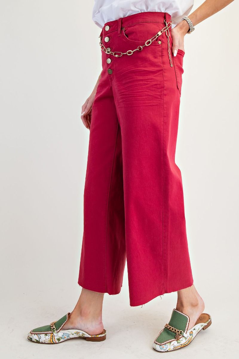 Button-Front High-Rise Twill Pant