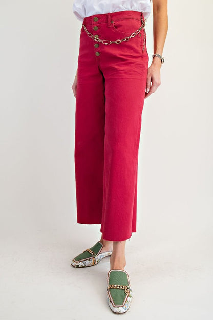 Button-Front High-Rise Twill Pant