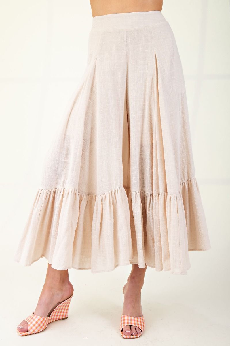 Ruffle Bottom Rayon Linen Wide Palazzo